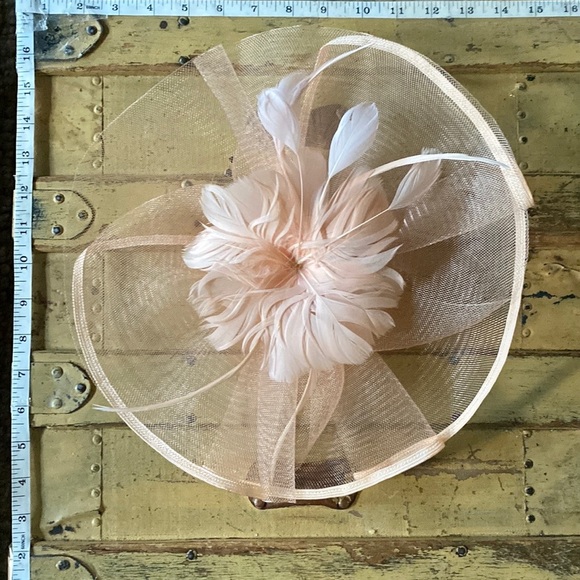 PINK FEATHER FASCINATOR HAT DRESSY MESH SHEER PINK FEATHER CLIP FASCINATOR - Picture 3 of 13